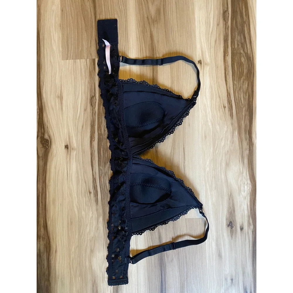 Momanda Black Lace Plunge Nursing‎ Bralette Maternity Bra Wire Free 36DD